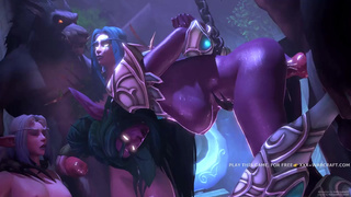 World Of Warcraft: ночная эльфийка Тиранда, трах с существом в 3D, со звуком