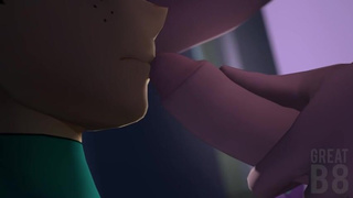 Хентай фута, камшот на лицо, глубокий минет, минет, аниме 3D GIF